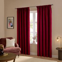 Furn The Ultimate Velvet 100% Blackout Pencil Pleat Curtain Pair in Burgundy - Size: 117 cm width x 183 cm drop - thumbnail 2