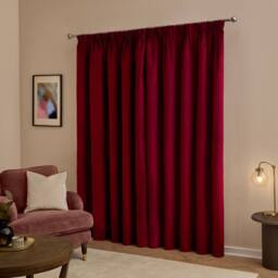Furn The Ultimate Velvet 100% Blackout Pencil Pleat Curtain Pair in Burgundy - Size: 117 cm width x 183 cm drop - thumbnail 3