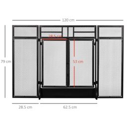 HOMCOM 3 Panel Folding Freestanding Fireplace Screen with Door Metal Mesh in Black - thumbnail 3