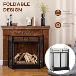 HOMCOM 3 Panel Folding Freestanding Fireplace Screen with Door Metal Mesh in Black - thumbnail 6