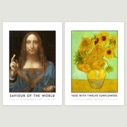 Artery8 Wall Art Print Classic Paintings Monet Woman Parasol Munch Scream Da Vinci Jesus Saviour World Salvator Mundi Van Gogh Twelve Sunflowers A4 - thumbnail 3