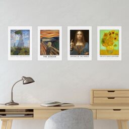 Artery8 Wall Art Print Classic Paintings Monet Woman Parasol Munch Scream Da Vinci Jesus Saviour World Salvator Mundi Van Gogh Twelve Sunflowers A4 - thumbnail 4
