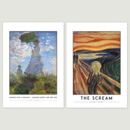 Artery8 Wall Art Print Classic Paintings Monet Woman Parasol Munch Scream Da Vinci Jesus Saviour World Salvator Mundi Van Gogh Twelve Sunflowers A4 - thumbnail 2
