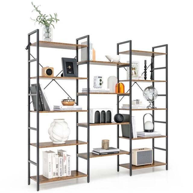 Costway 5-tier Industrial Lsdder Bookshelf Floor Standing Bookcase Display Shelf in Brown - image 1