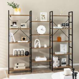 Costway 5-tier Industrial Lsdder Bookshelf Floor Standing Bookcase Display Shelf in Brown - thumbnail 3