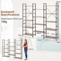 5-tier Industrial Lsdder Bookshelf Floor Standing Bookcase Display Shelf - thumbnail 3