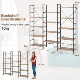 Costway 5-tier Industrial Lsdder Bookshelf Floor Standing Bookcase Display Shelf in Brown - thumbnail 2
