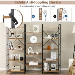 Costway 5-tier Industrial Lsdder Bookshelf Floor Standing Bookcase Display Shelf in Brown - thumbnail 4