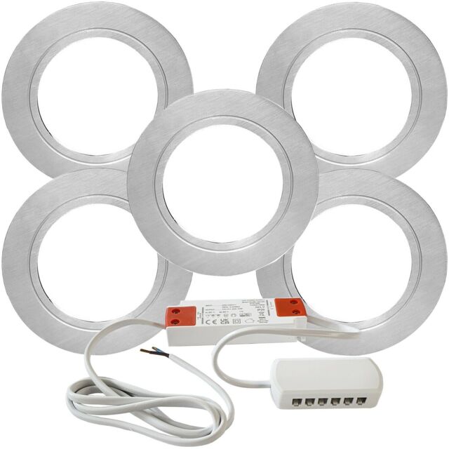 Loops 5x CHROME Round Flush Under Cabinet Kitchen Light & Driver Kit - Natural White LED - image 1