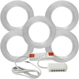 Loops 5x CHROME Round Flush Under Cabinet Kitchen Light & Driver Kit - Natural White LED - thumbnail 1