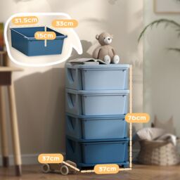HOMCOM Kids Storage Units with Drawers 4 Tier Chest Dresser Tower in Blue - thumbnail 3