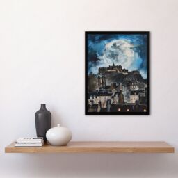 "Artery8 Full Moon Night Edinburgh Castle Conceptual Art Framed Wall Art in Blue - Size: W12"" x H16""" - thumbnail 4