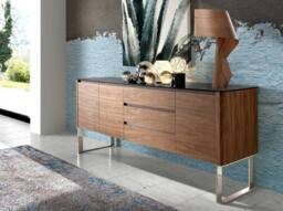 Angel Cerda Walnut Sideboard with Black Glass Top & Chrome Legs in Brown - thumbnail 5