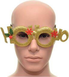 Shatchi Novelty Glitter Gold Ho Ho Ho Christmas Glasses Christmas Party Props Photo Booth Accessories Stocking Fillers - thumbnail 2