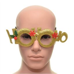 Shatchi Novelty Glitter Gold Ho Ho Ho Christmas Glasses Christmas Party Props Photo Booth Accessories Stocking Fillers