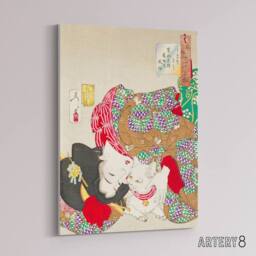 "Artery8 Yoshitoshi Woman With Pet Cat Vintage Japanese Canvas Art Print - Size: W12"" x H16""" - thumbnail 2