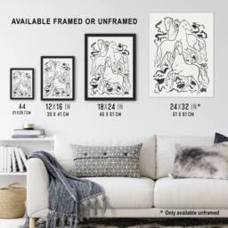 Artery8 Three Horses Ink Drawing Leo Gestel Framed Wall Art Print in White - Size: A4 - thumbnail 3