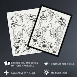 Artery8 Three Horses Ink Drawing Leo Gestel Framed Wall Art Print in White - Size: A4 - thumbnail 2