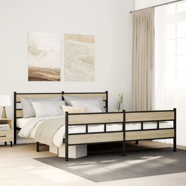 Berkfield Home Metal Bed Frame without Mattress Sonoma Oak 180x200 cm Super King in Brown - image 1