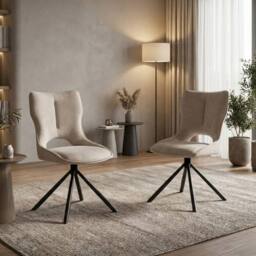 HOME LUXE INTERIOR Set of 2 Beige Roseland 360 Swivel Dining Chairs - Modern Fabric - thumbnail 5