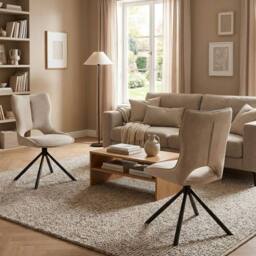 HOME LUXE INTERIOR Set of 2 Beige Roseland 360 Swivel Dining Chairs - Modern Fabric - thumbnail 4