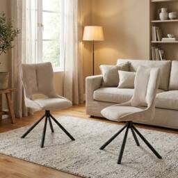 HOME LUXE INTERIOR Set of 2 Beige Roseland 360 Swivel Dining Chairs - Modern Fabric - thumbnail 2