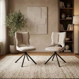 HOME LUXE INTERIOR Set of 2 Beige Roseland 360 Swivel Dining Chairs - Modern Fabric - thumbnail 3