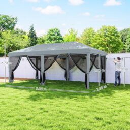 OUTSUNNY 6 x 3m Pop Up Party Tent Canopy with 6 Removable Sidewalls in Grey - thumbnail 3