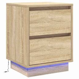 Berkfield Home Bedside Cabinet with LED Lights Sonoma Oak 39x34.5x50 cm in Beige - thumbnail 1
