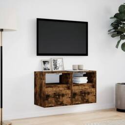 Berkfield Home TV Wall Cabinets with LED Lights 2 pcs Smoked Oak 41x31x45 cm in Brown - Size: 41 x 31 x 45 cm - thumbnail 4