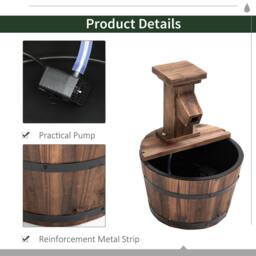 OUTSUNNY Wood Barrel Patio Water Fountain Water Feature with Electric Pump for Garden in Brown - thumbnail 5