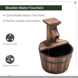 OUTSUNNY Wood Barrel Patio Water Fountain Water Feature with Electric Pump for Garden in Brown - thumbnail 4