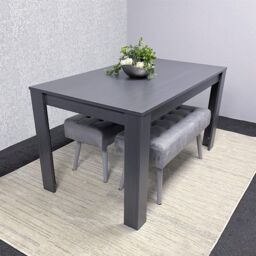 KOSY KOALA Modern Dark Grey Dining Table Set with 2 Grey Velvet Benches Stylish Dining Room Furniture in Brown - thumbnail 4