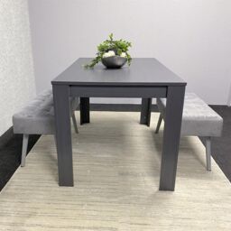 KOSY KOALA Modern Dark Grey Dining Table Set with 2 Grey Velvet Benches Stylish Dining Room Furniture in Brown - thumbnail 3