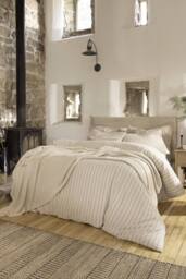 CHRISTY Flannel Stripe 100% Super Soft Brushed Cotton Duvet Sets in Beige - Size: Super King