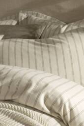 CHRISTY Flannel Stripe 100% Super Soft Brushed Cotton Duvet Sets in Beige - Size: Super King - thumbnail 3