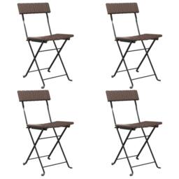 Berkfield Home Folding Bistro Chairs 4 pcs Brown Poly Rattan & Steel - thumbnail 1