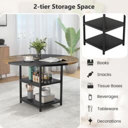 Costway Round Wooden Kitchen Table Dining Table w/ Storage Shlef - thumbnail 3