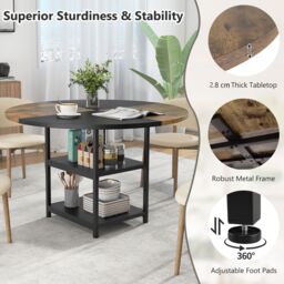 Costway Round Wooden Kitchen Table Dining Table w/ Storage Shlef - thumbnail 2