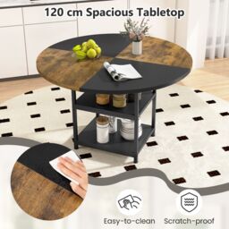 Costway Round Wooden Kitchen Table Dining Table w/ Storage Shlef - thumbnail 4