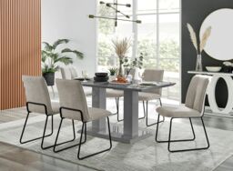 FurnitureboxUK Imperia High Gloss Grey Dining Table & 6 Halleyy Chairs in Taupe - thumbnail 1