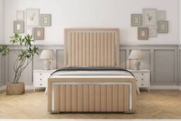 "Comfort Beds Boston Chrome Plush Bed Frame - 50"" Upholstered Headboard in Stone - Size: Small Double" - thumbnail 2