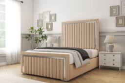 "Comfort Beds Boston Chrome Plush Bed Frame - 50"" Upholstered Headboard in Stone - Size: Small Double" - thumbnail 1