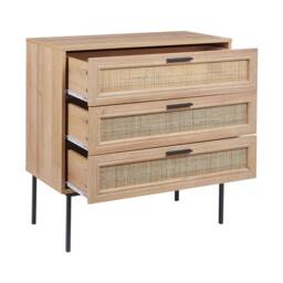 Wyld and Coco Boho Rattan 3-Drawer Chest Black Frame in Brown - thumbnail 4