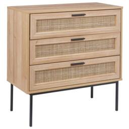Wyld and Coco Boho Rattan 3-Drawer Chest Black Frame in Brown - thumbnail 2