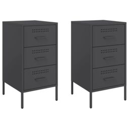 Berkfield Home Bedside Cabinets 2 pcs Black 36x39x68 cm Steel - Size: 36 x 39 x 68 cm - thumbnail 2