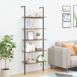 Berkfield Home 5-Tier Leaning Shelf Dark Brown & Black 64x35x185 cm - Size: 64 x 35 x 185 cm