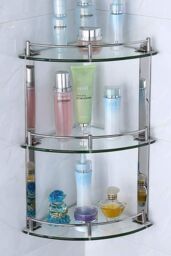 Living and Home 3 Tiers Tempered Glass Corner Shelf with Steel Bathroom Rail Wall Mounted in Silver - thumbnail 6