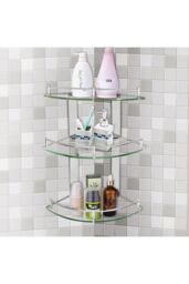 Living and Home 3 Tiers Tempered Glass Corner Shelf with Steel Bathroom Rail Wall Mounted in Silver - thumbnail 5
