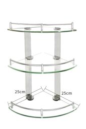 Living and Home 3 Tiers Tempered Glass Corner Shelf with Steel Bathroom Rail Wall Mounted in Silver - thumbnail 4